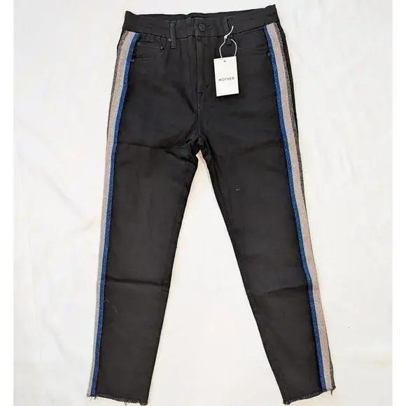 MOTHER The Swooner Dagger Ankle Fray Jeans Black Sheep Glitter Stripe 29 - Picture 2 of 9